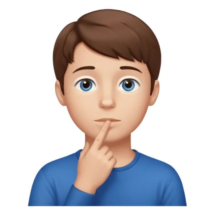 boy thinking, looking up with one hand on his chin sticker
