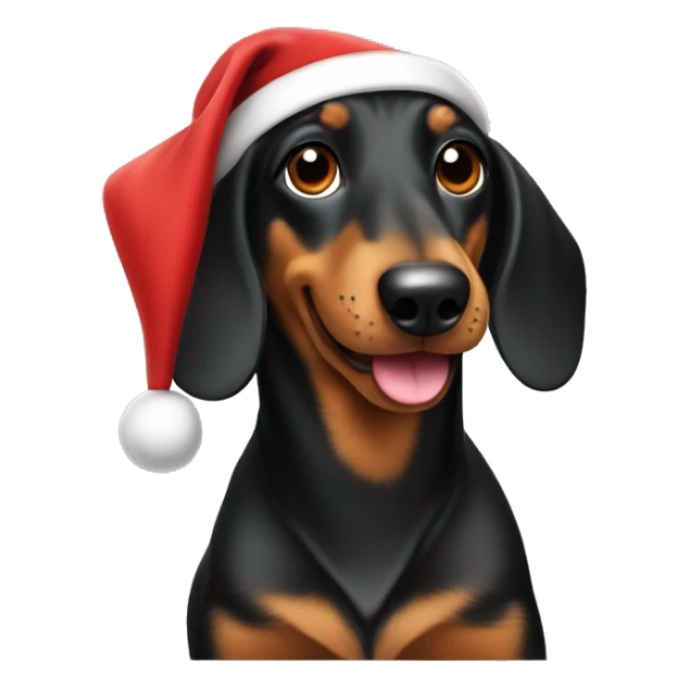 daschund dog black and tan wearing a santa hat sticker