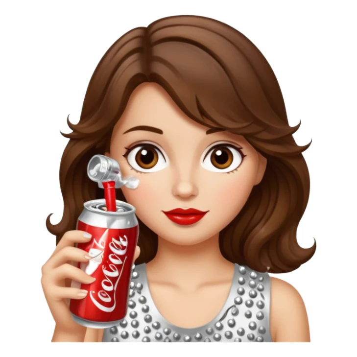 Girl with brown wavy hair drinking a bedazzled Diet Coke  sticker