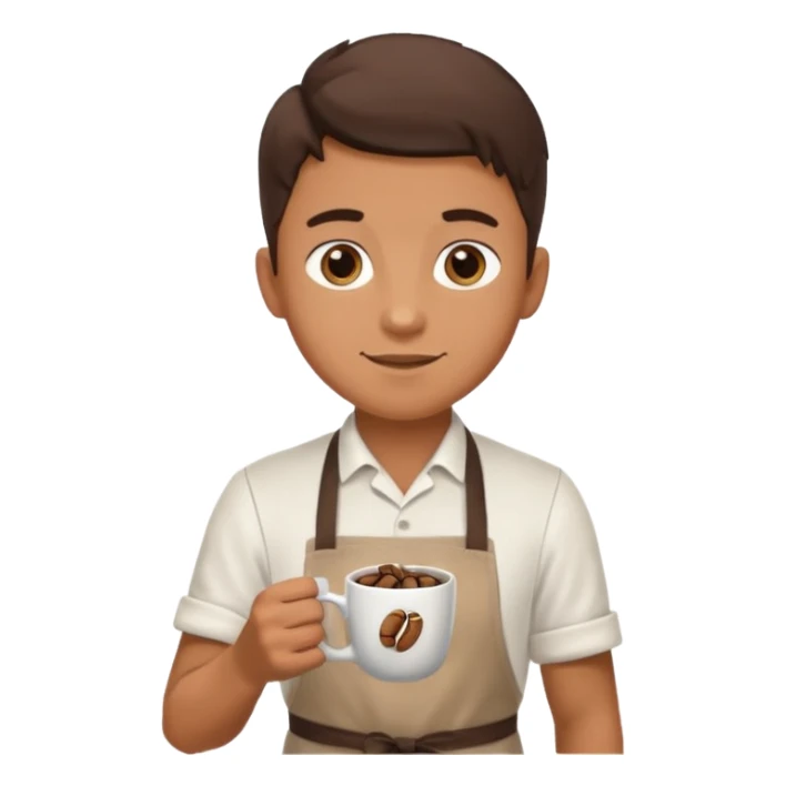 barista boy with apron and coffee beans sticker