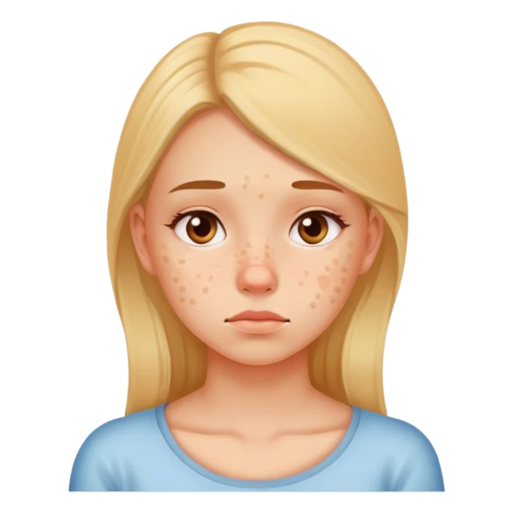 chica con acné en el rostro, expresión pensativa, fondo simple sticker