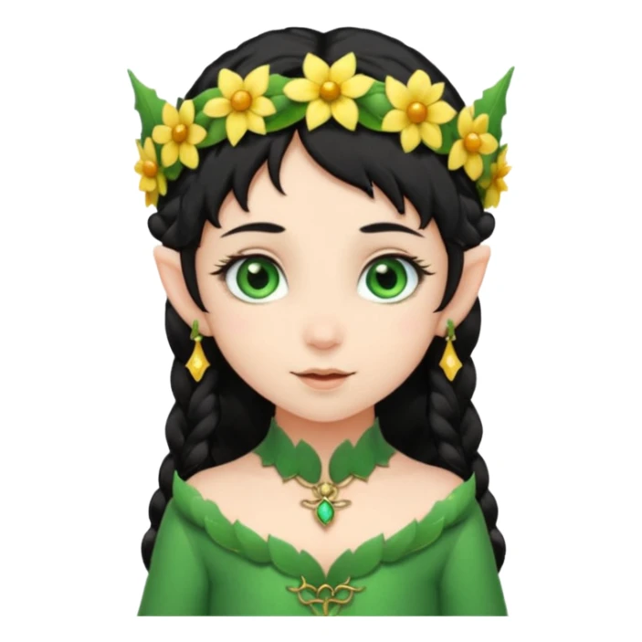 tiny Elf with Flower Crown, curley hair black sticker