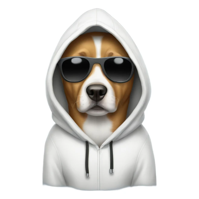 A dog with hood on and sunglasses  sticker