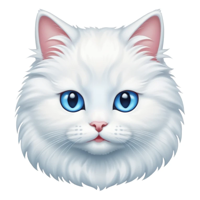 Fluffy white cat blue eyes no teeth sticker