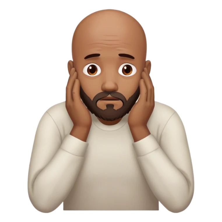 A bald beard man with his head in his hands looking depressed sticker