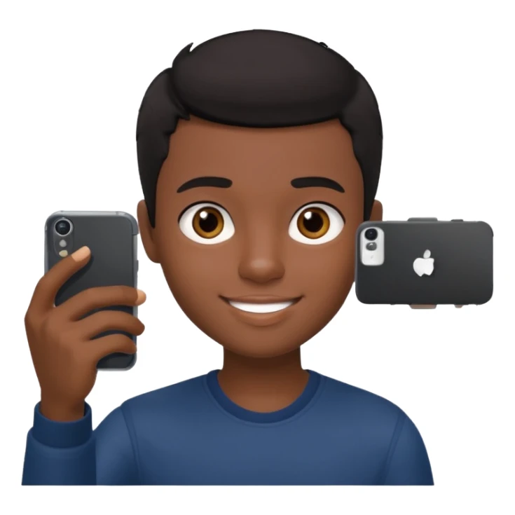 generate a pretty bratz dark skinned boy with short black hair taking a selfie sticker