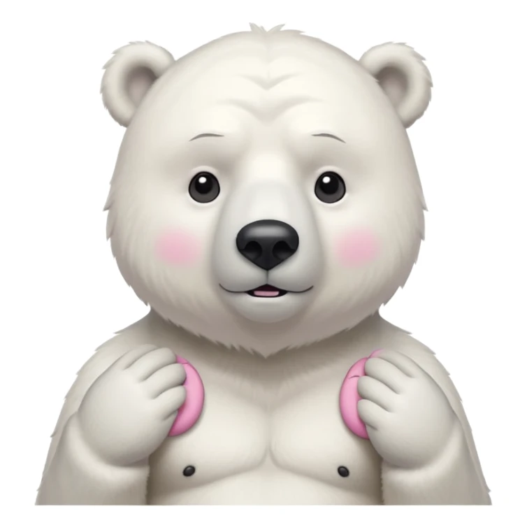 Make a humanoid polar bear shrugging, he must look doubtful, showing only from chest above, no legs, his nose must be pink sticker