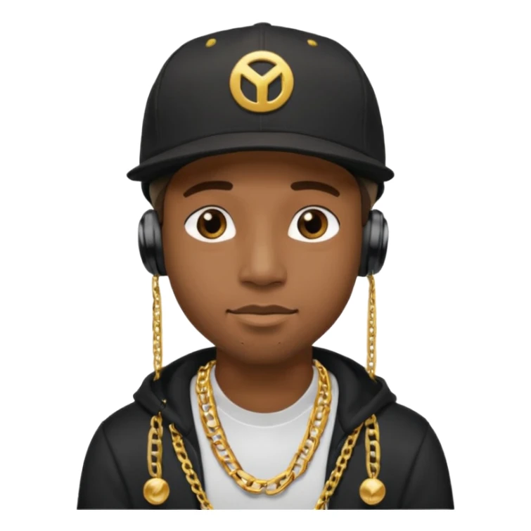 black guy with golden chains earbuds and a snapback cap sticker