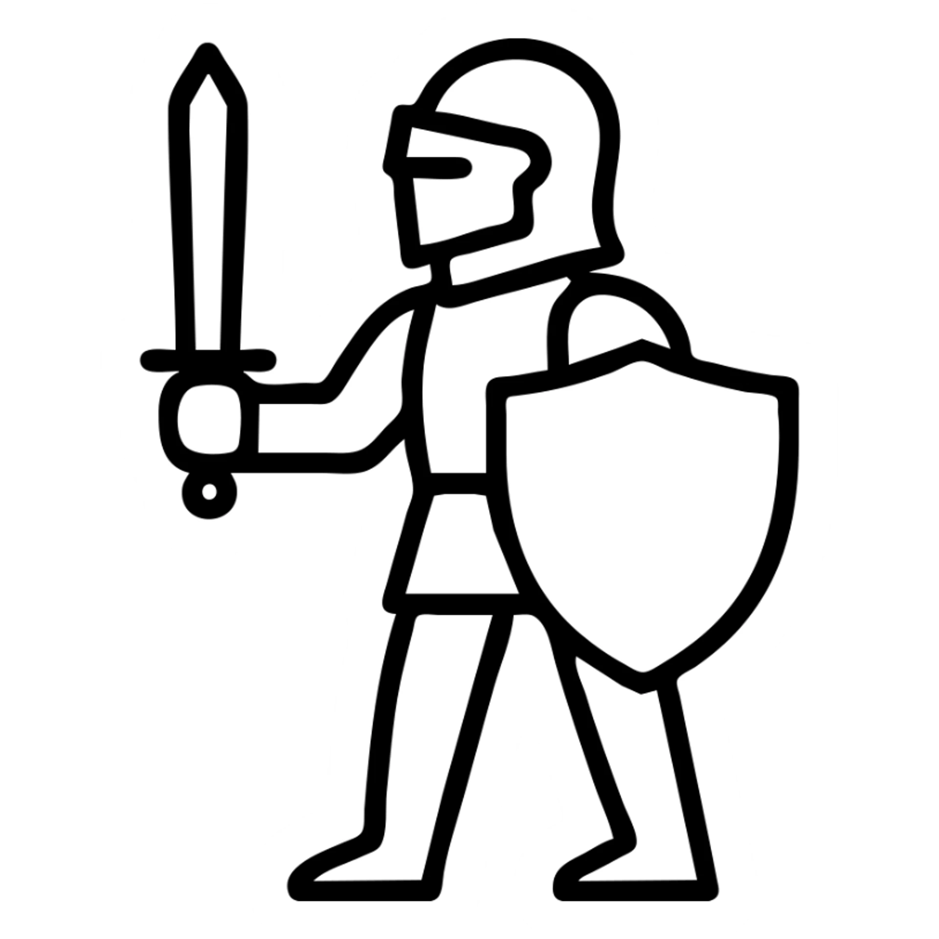 white knight, sword and shield, medieval, clean lines, icon style sticker