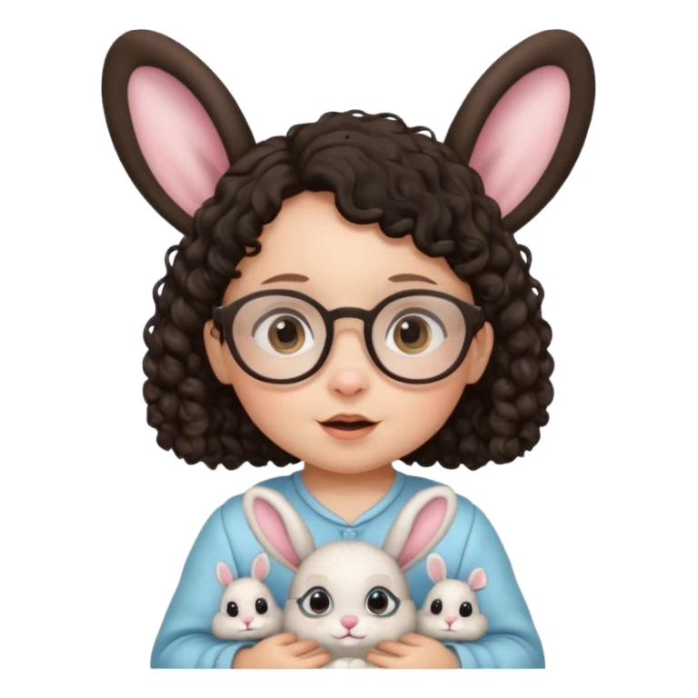 bunny ear wearing small baby dark haired curly spectacled sticker