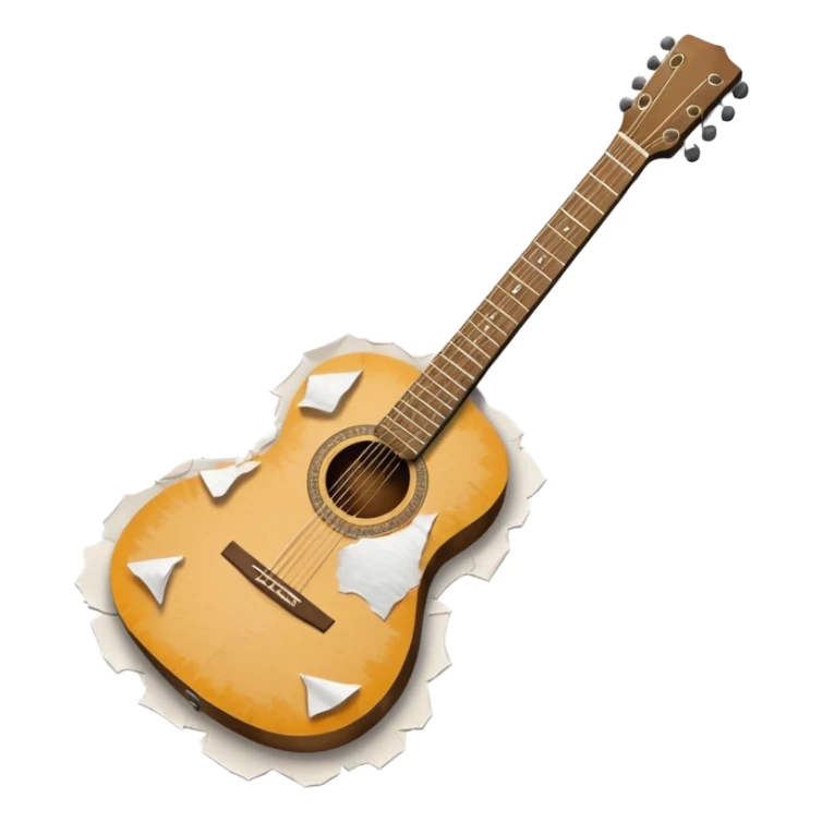 paper acoustic guitar with white paper tears & rips across it sticker