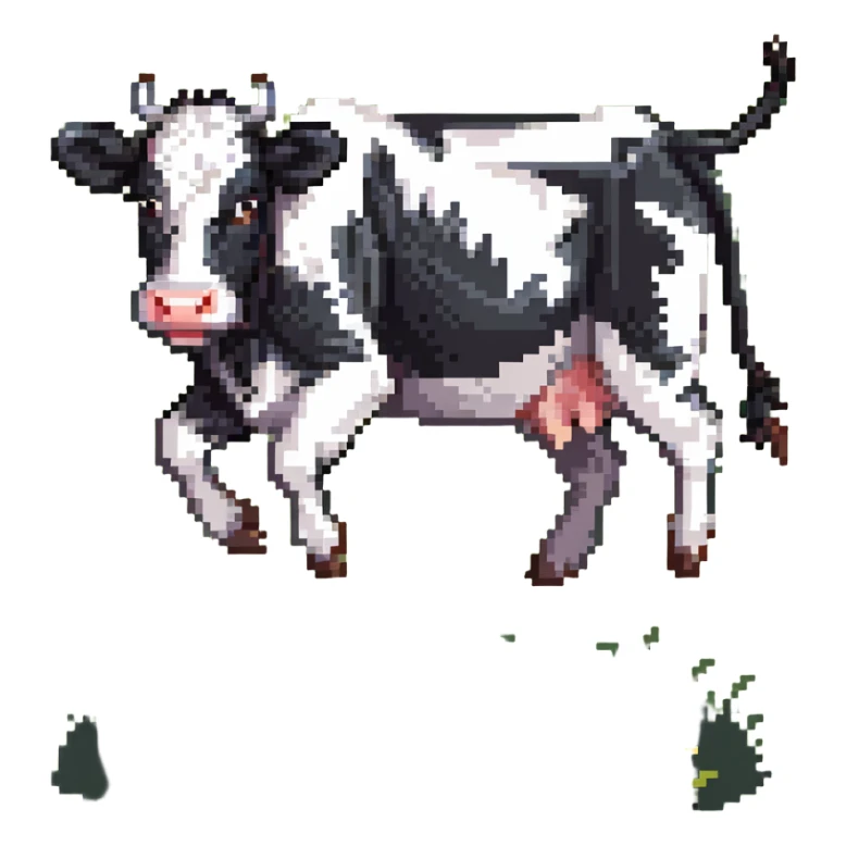 black and white cow jumping in a grass field sticker