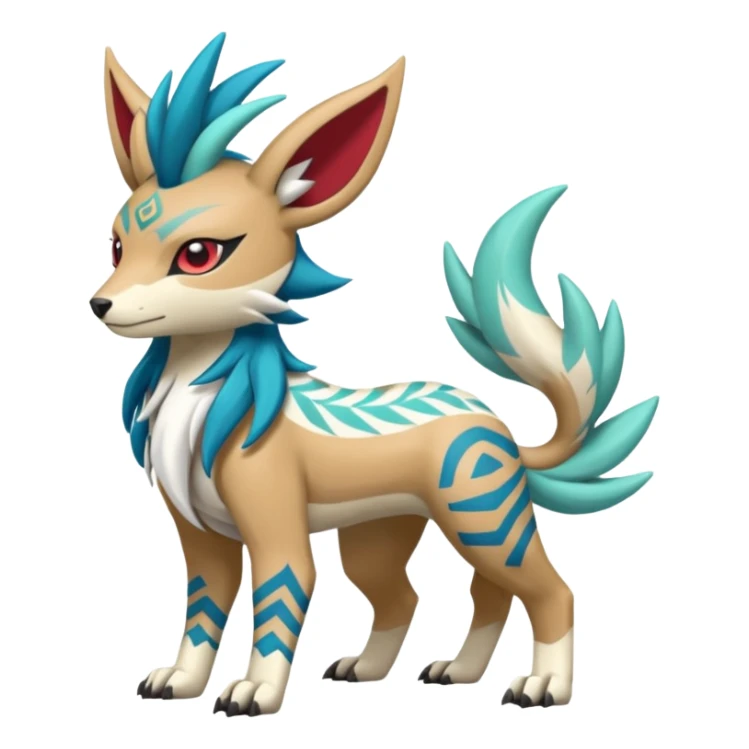  Tropical Tiny Marked Patterned Tribal WereGarurumon-Suicune-Linoone-Meloetta-Zangoose-fusion-hybrid-creature (full body) sticker