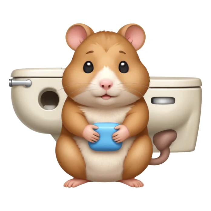 Cute chubby cartoon-style hamster sitting on toilet pooping looking as if he had an accident sticker