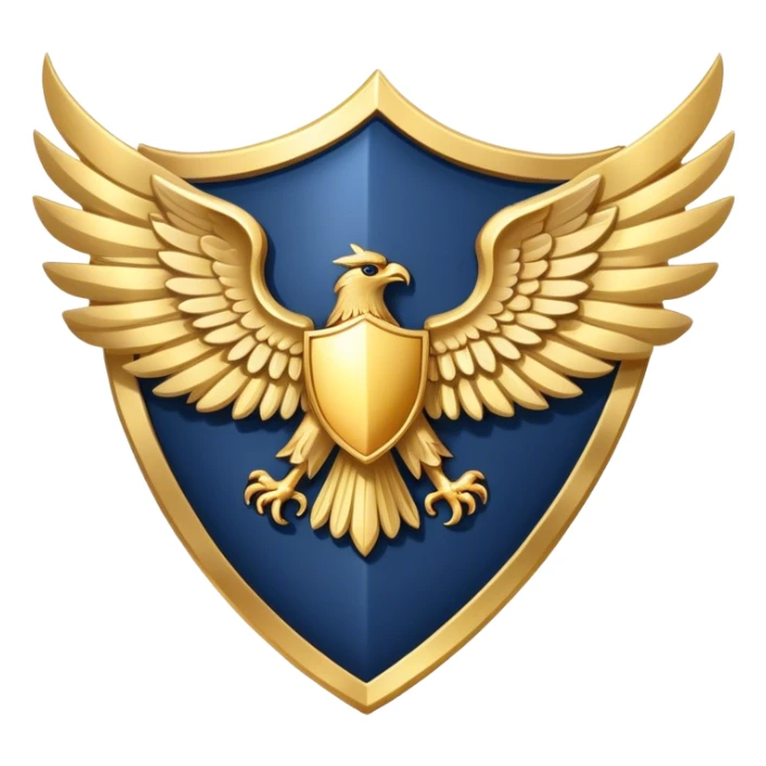 a navy blue shield with large gold wings sticker