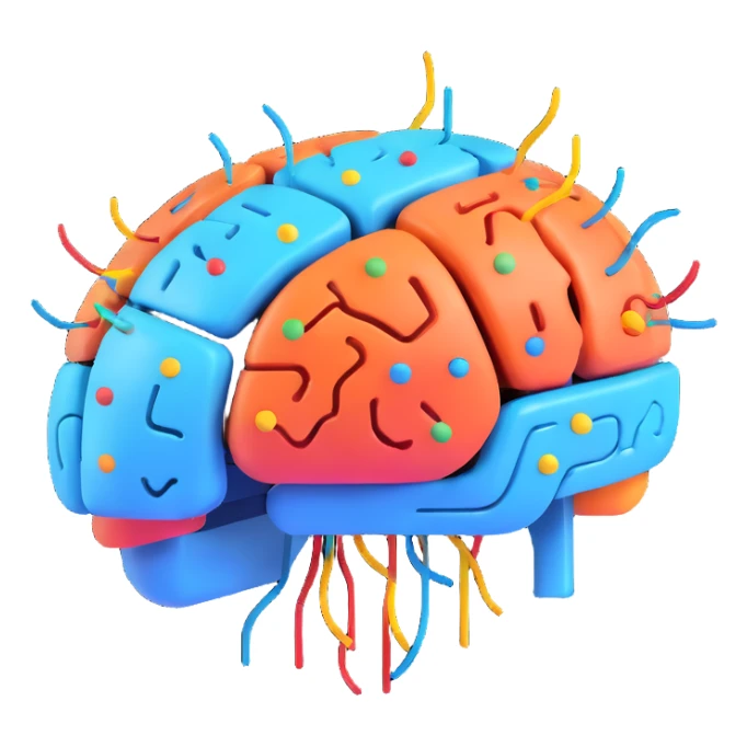 AI emoji, abstract brain with circuits, vibrant colors sticker
