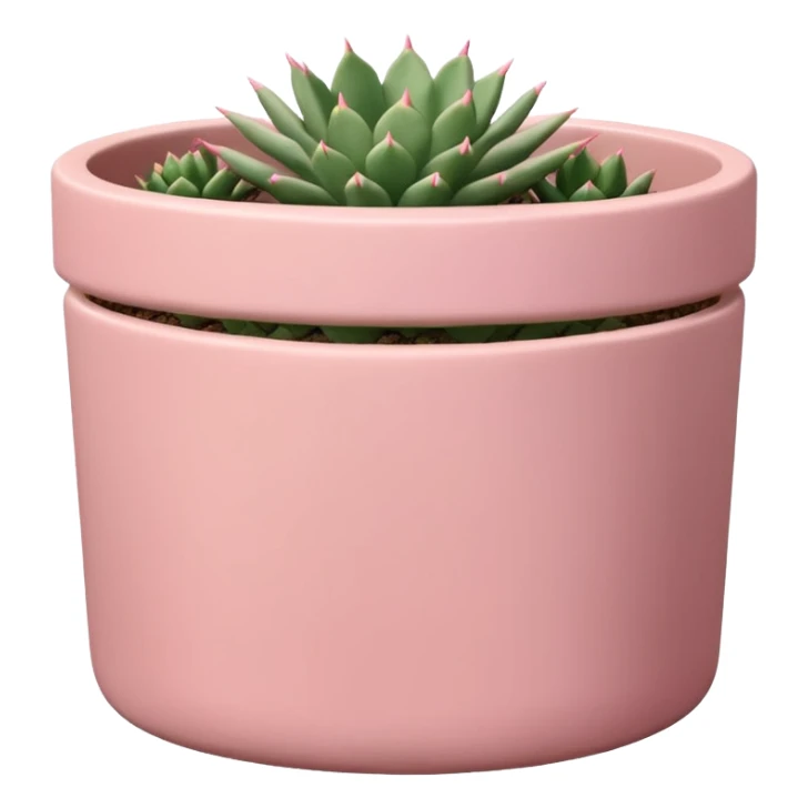 A pastel pink ceramic pot, cylindrical and shallow, containing a cereus cactus. sticker