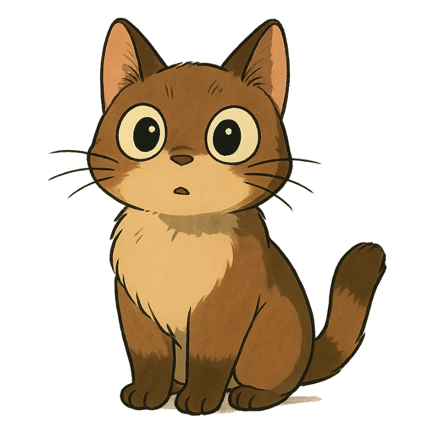 a curious cat with big eyes, ghibli style, cute, expressive sticker