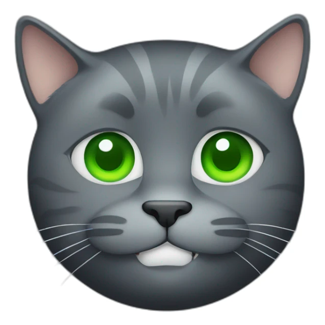 dark grey fat cat with green eyes smiling sticker