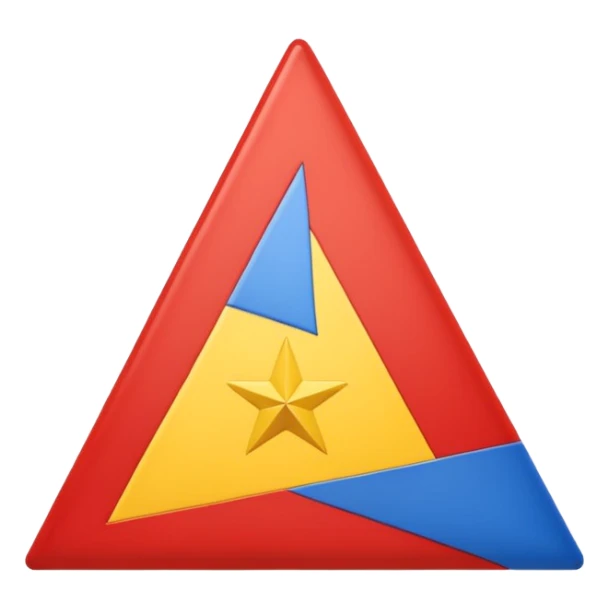 A flag inspired by the Catalan independence flag (the Estelada Blava): five horizontal red stripes alternating with yellow stripes, a blue triangle on the left side pointing to the center, and inside the triangle a single white five-pointed star. sticker