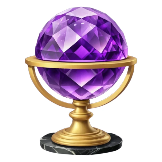 Purple amethyst sphere on a black marble pedestal on a gold cushion sticker