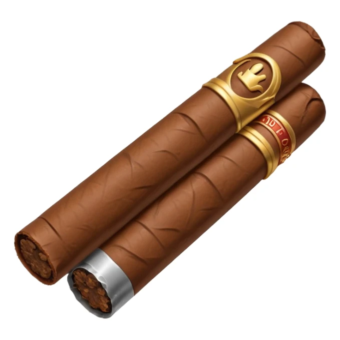 Emoji-style cigar icon, dark brown wrapper, subtle smoke, minimalistic, clean silhouette, metal details sticker