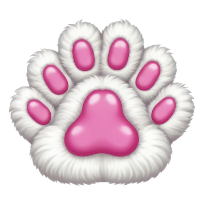 white cat fluffy paw, from the bottom, vivid pink toe beans, cute sticker
