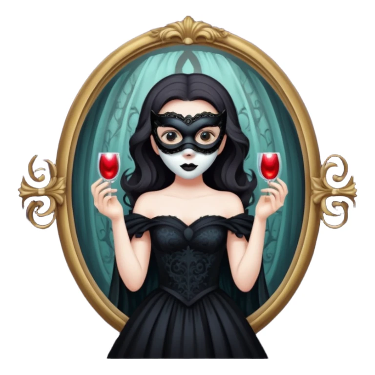 Spooky killer on mask on fancy mirror behind woman sticker