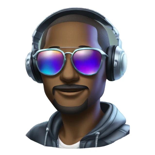 A dj wearing sunglasses playing music, record, vinyl, oilslick holographic sticker