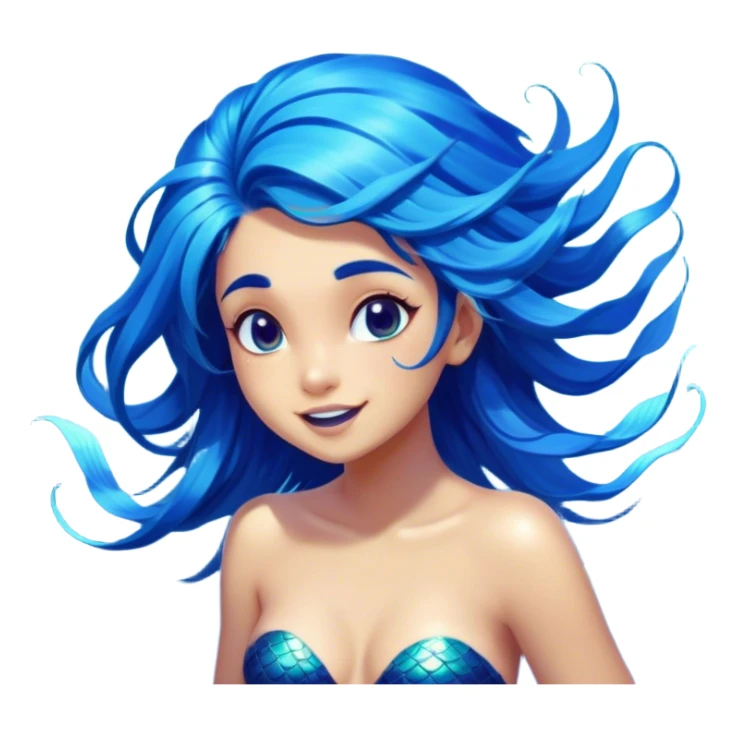 Cinematic Realistic Blue Hair Mermaid Portrait, head tilted dramatically with an exaggeratedly amused expression, featuring a striking, vibrant form with meticulously detailed, flowing blue hair and glowing, tanned skin. Her expressive eyes brim with playful marine mischief, rendered with dynamic underwater lighting and vibrant textures that imbue the scene with an air of cheeky, over‐the‐top oceanic whimsy—capturing the essence of a spirited mermaid ready to enchant with coastal charm. sticker