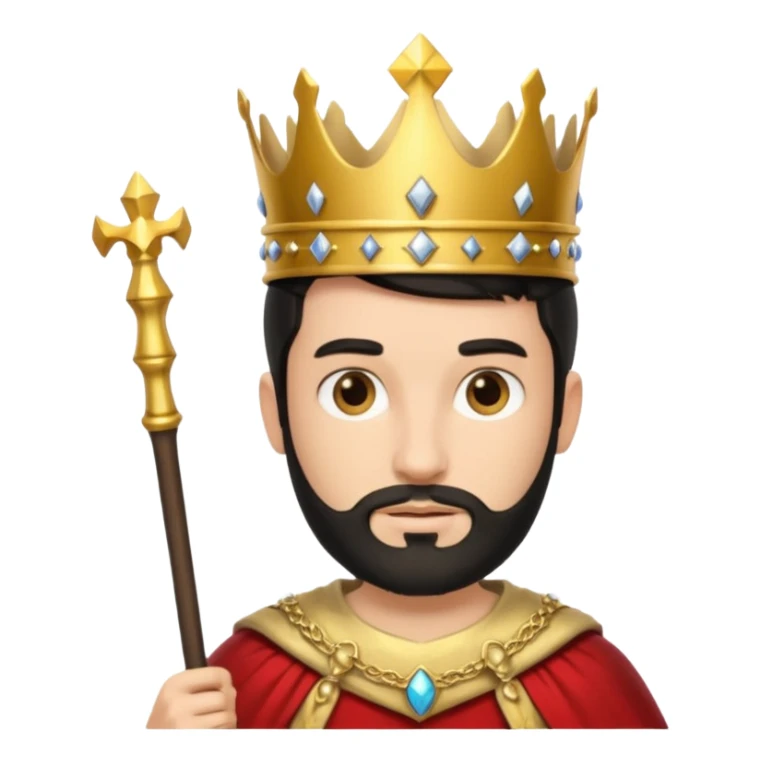 Bearded King, young king with short black beard, royal staff in hand, wearing crown
 sticker