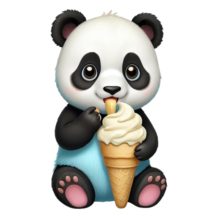 light blue baby Panda eating ice cream sticker