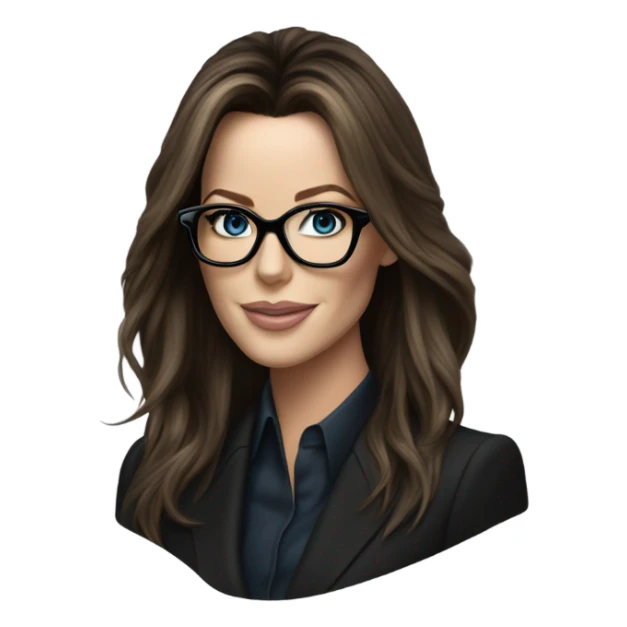 Hyper Realistic photo Kate Beckinsale blue eyes wearing glasses in a business meeting black dress sticker