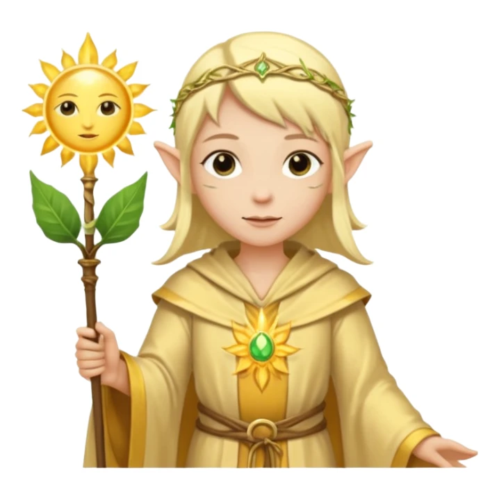 {
      "type": "human",
      "look": "light elf healer, golden robe, staff with leaf and sun",
      "description": "a light elf healer wearing a golden robe and holding a staff with leaf and sun symbols"
    } sticker