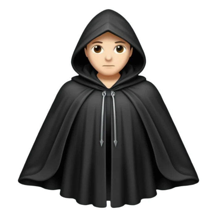 hooded cloak object icon, dark fabric cloak with deep hood, fantasy style, soft folds, 3D cartoon, mobile game icon style, centered, clean background, soft shadow, no text, no watermark
 
 sticker
