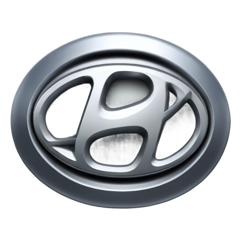 A highly detailed, photorealistic image of a Hyundai car emblem, stylized “H” enclosed in an oval shape sticker
