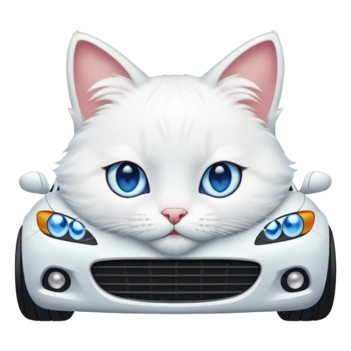 Please create a small emoji the size of 🚗 featuring a pure white cat with blue eyes on a white car. sticker