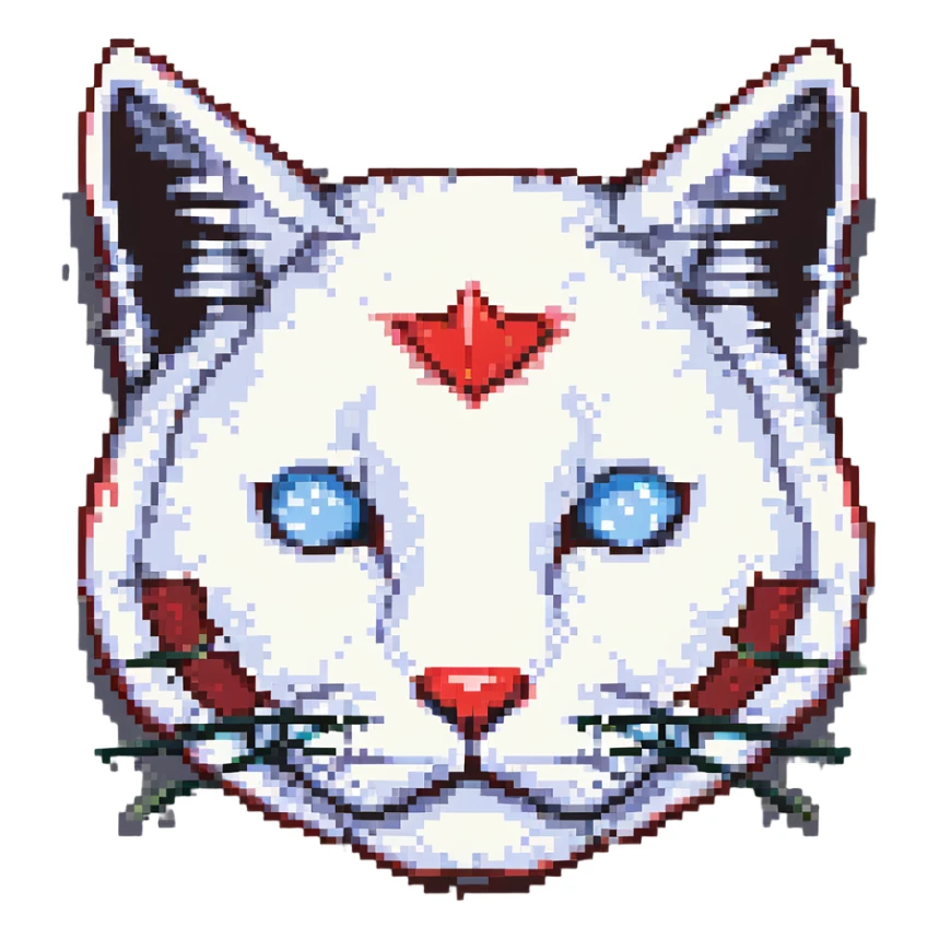pixel art cat face, only black and red, bold features, no extra details sticker