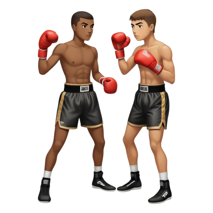 19-year-old lightweight Black male boxer in boxing stance, full body view, lean athletic build, boxing gloves, boxing shorts sticker
