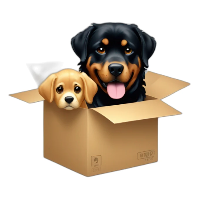 A Rottweiller playing with a golden retriever in box sticker