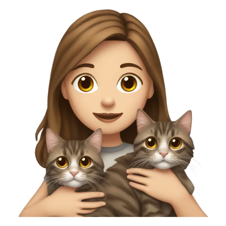 Girl brown hair holding 2 tabby maincoons sticker