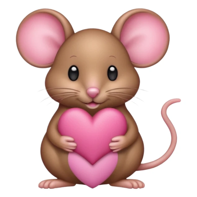 A burgundy mouse holds a pink heart in its paws sticker