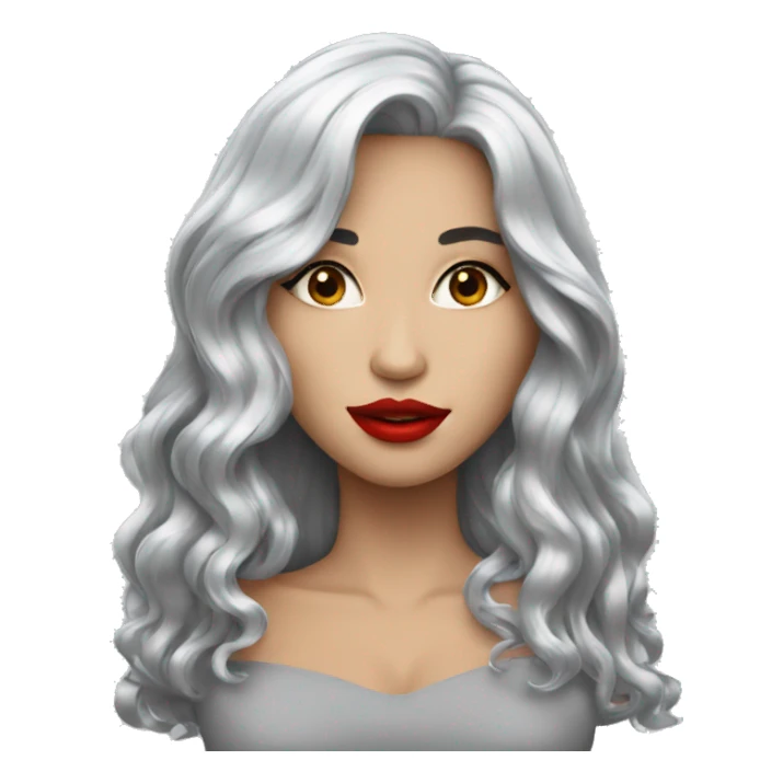 Pretty Woman with silver long hair, red lips sticker