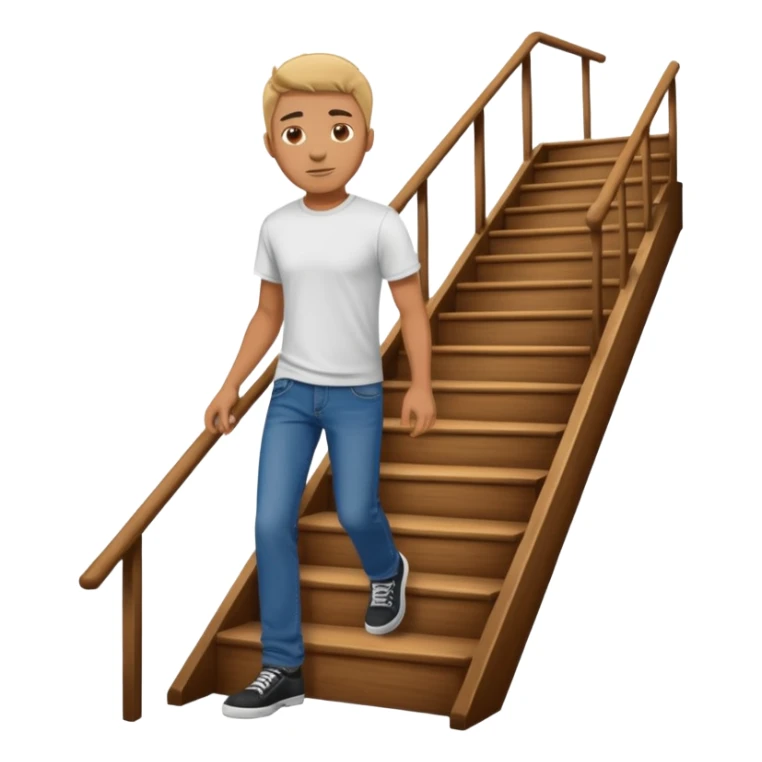 apple style emoji of a man walking up a staircase sticker