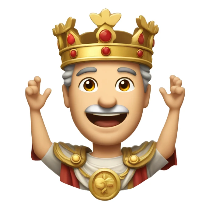 Happy Emperor: A Roman emperor with a wide smile and arms raised, with a shining laurel crown, celebrating a victory with contagious joy.

 sticker