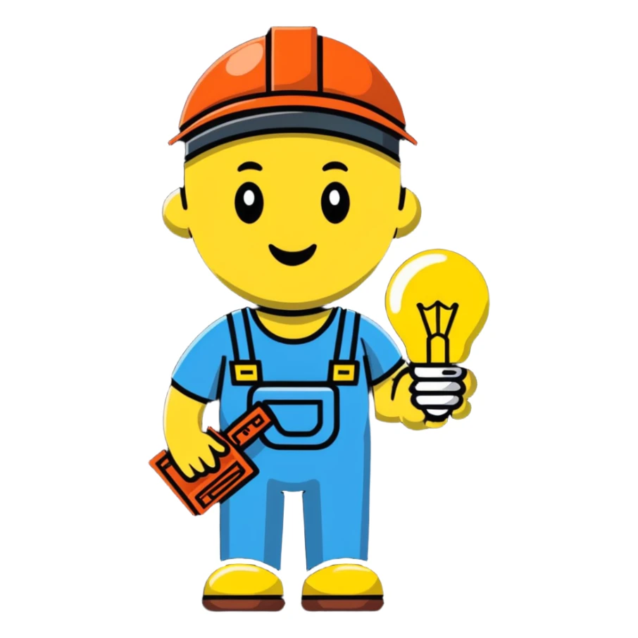 electrician cartoon sticker holding a light bulb sticker