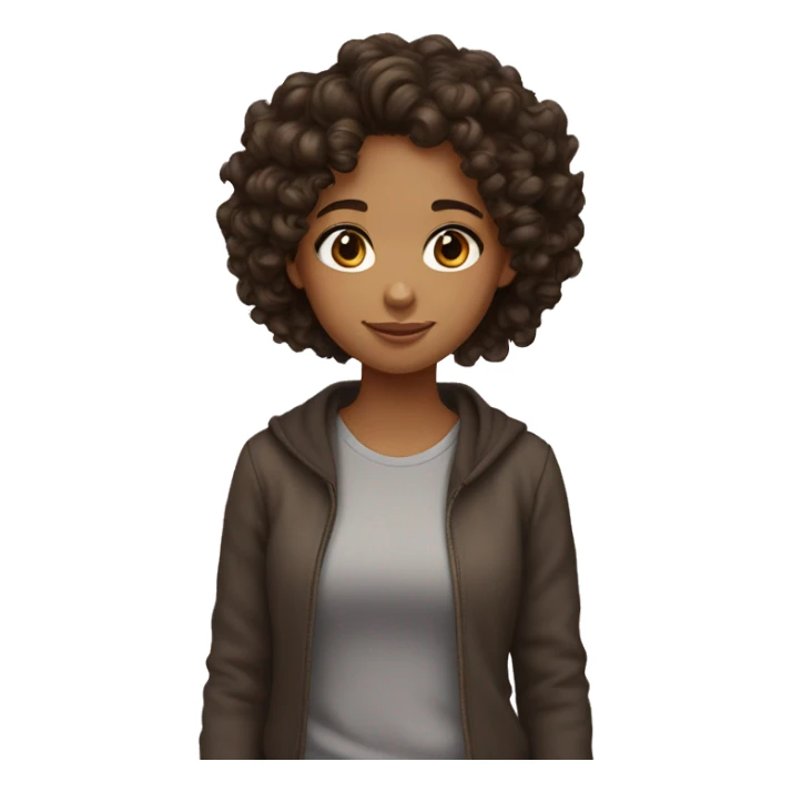 Tan girl with curly dark brown hair and dark brown eyes sticker
