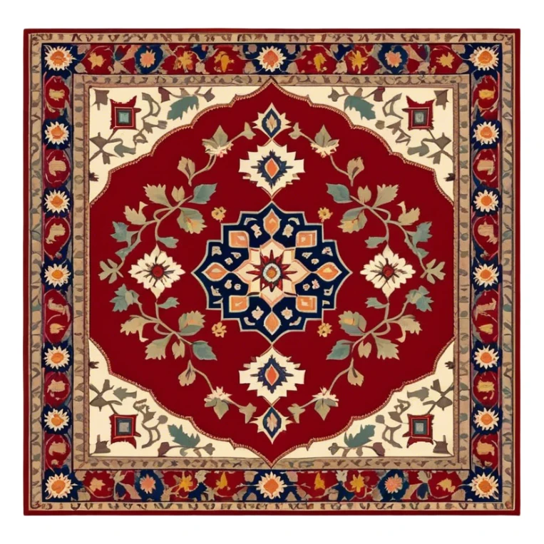 Cinematic Realistic depiction of a richly patterned Turkish carpet, rendered with exquisite details and vibrant colors, set against a soft, warmly lit background that emphasizes its artisanal craftsmanship sticker