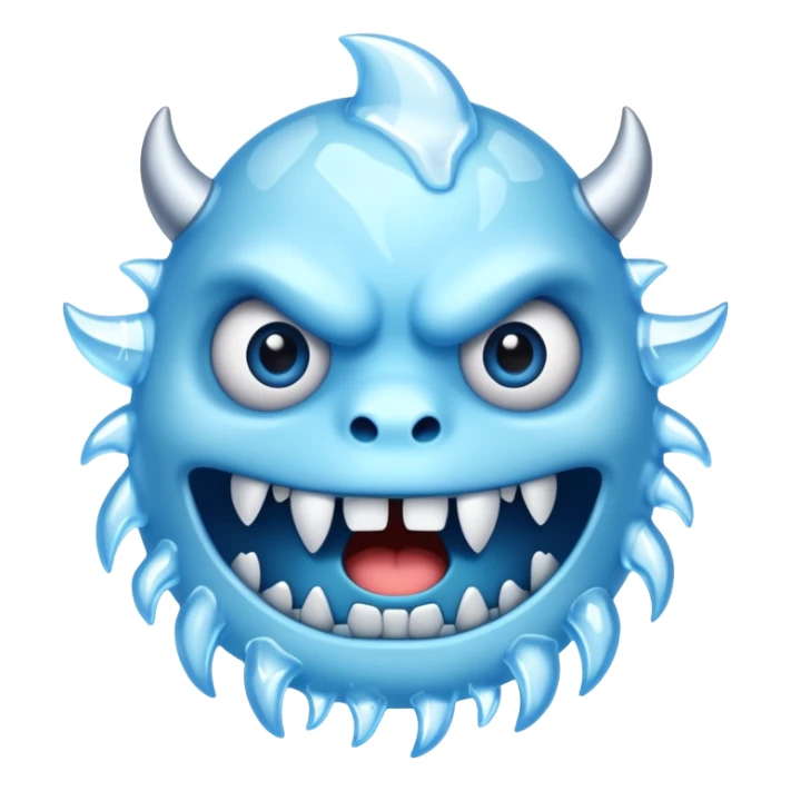 a pale blue monster face with ice details sticker