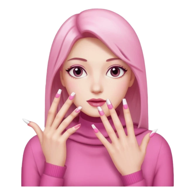 White skin pink and white square tip long nails sticker